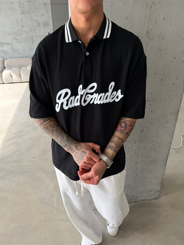 Rad Gnades Baskılı Polo Yaka T-Shirt - Siyah