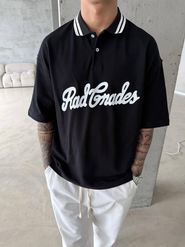 Rad Gnades Baskılı Polo Yaka T-Shirt - Siyah