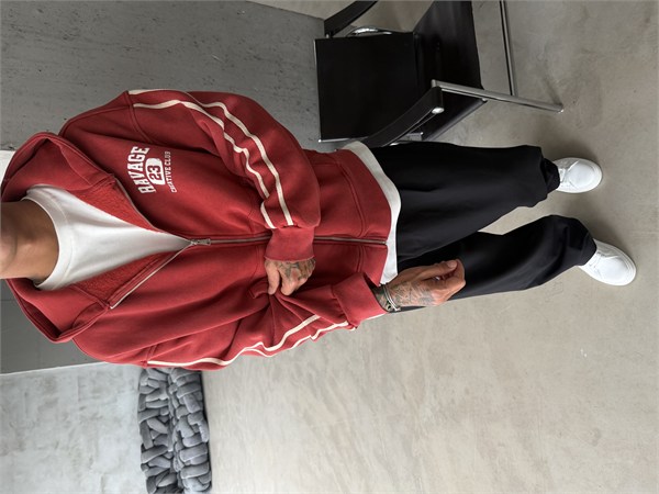 Raver College Şerit Detaylı Fermuarlı Hoodie