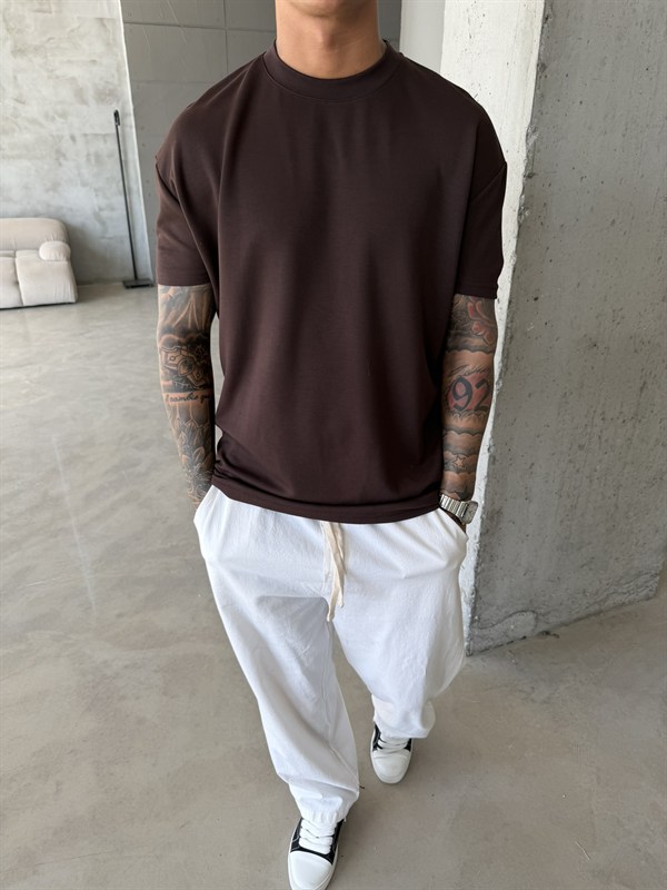 Regular Fit Basic T-Shirt - Kahve