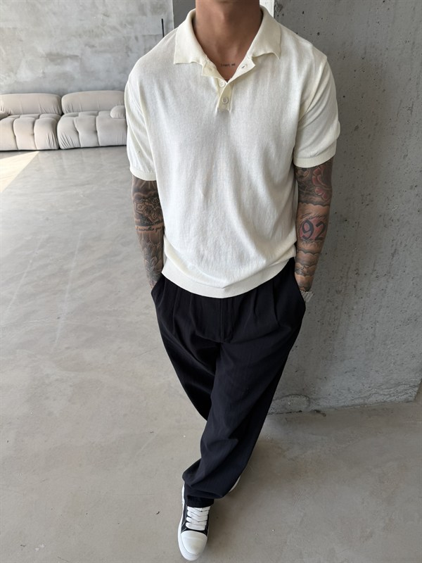 Regular Fit Triko Polo T-Shirt - Beyaz