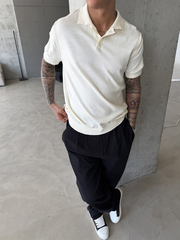 Regular Fit Triko Polo T-Shirt - Beyaz