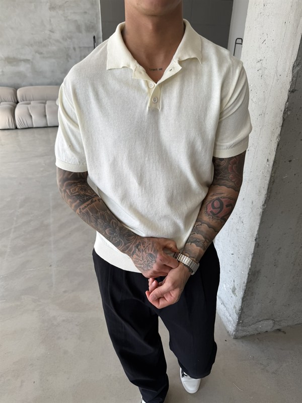 Regular Fit Triko Polo T-Shirt - Beyaz