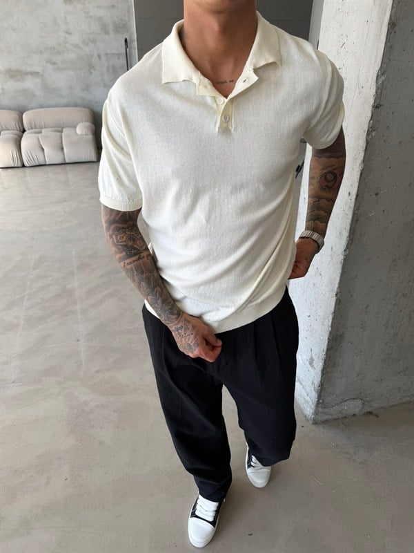 Regular Fit Triko Polo T-Shirt - Beyaz