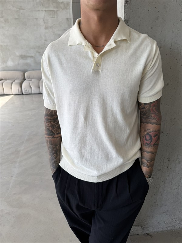 Regular Fit Triko Polo T-Shirt - Beyaz