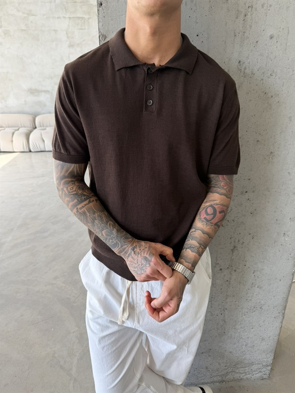 Regular Fit Triko Polo T-Shirt - Kahve