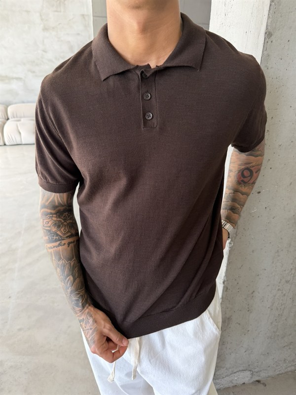 Regular Fit Triko Polo T-Shirt - Kahve