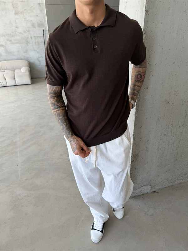 Regular Fit Triko Polo T-Shirt - Kahve