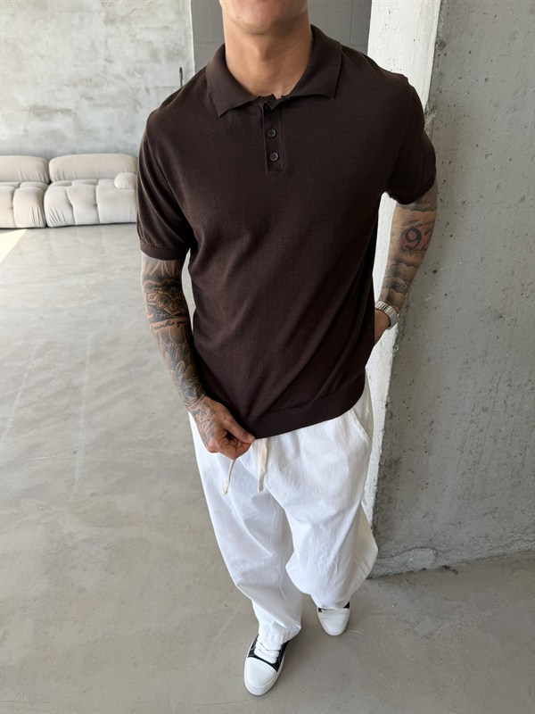 Regular Fit Triko Polo T-Shirt - Kahve
