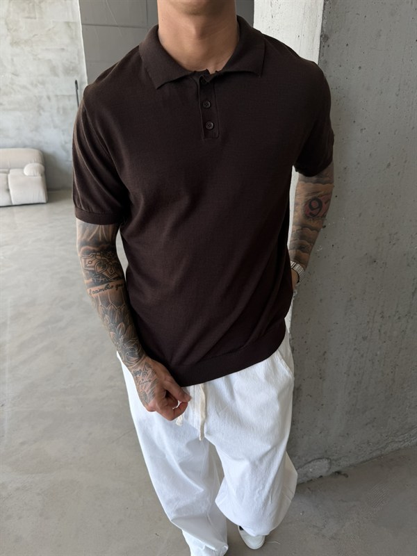 Regular Fit Triko Polo T-Shirt - Kahve