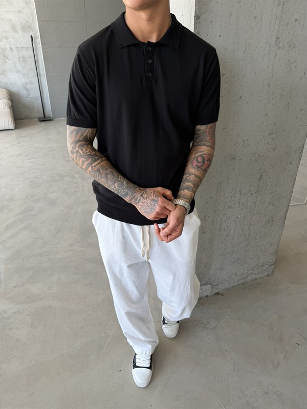Regular Fit Triko Polo T-Shirt - Siyah
