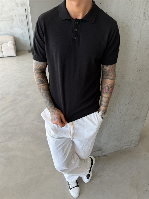 Regular Fit Triko Polo T-Shirt - Siyah