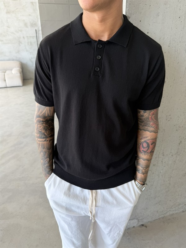 Regular Fit Triko Polo T-Shirt - Siyah