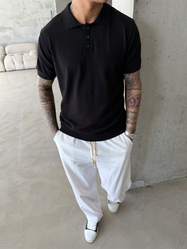 Regular Fit Triko Polo T-Shirt - Siyah