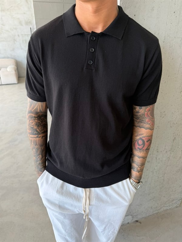Regular Fit Triko Polo T-Shirt - Siyah