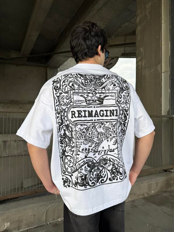 REIMAGINE Desenli Oversize T-Shirt - Beyaz