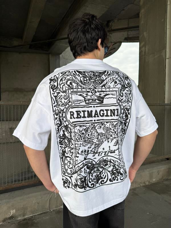 REIMAGINE Desenli Oversize T-Shirt - Beyaz