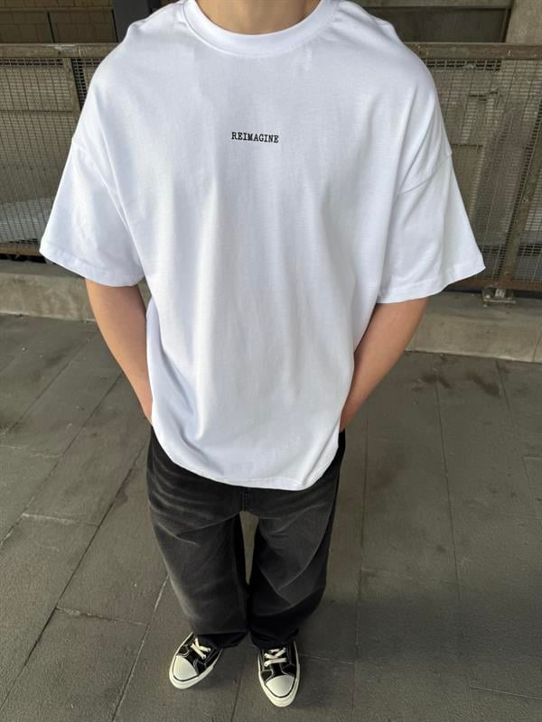 REIMAGINE Desenli Oversize T-Shirt - Beyaz