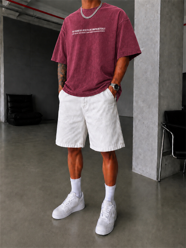 Renegade Yıkamalı Oversize T-Shirt - Bordo