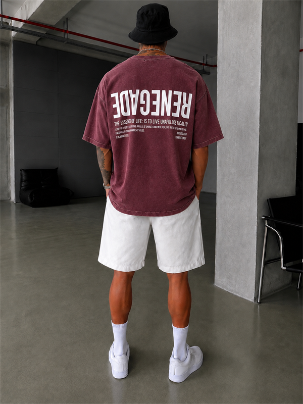 Renegade Yıkamalı Oversize T-Shirt - Bordo
