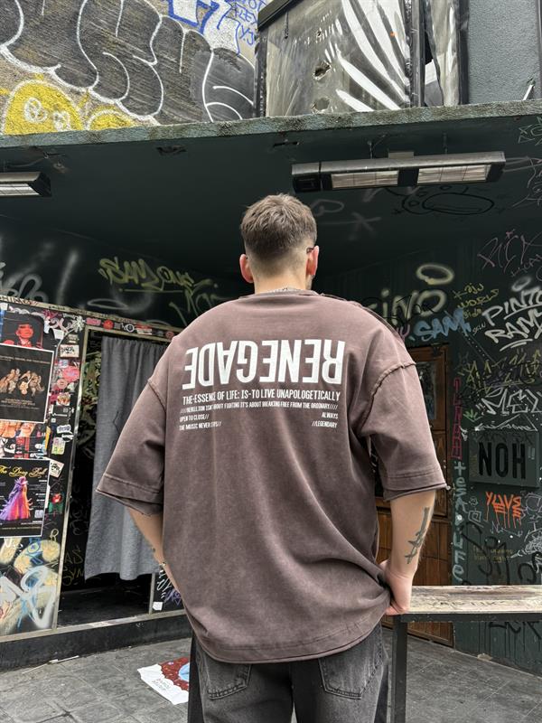 Renegade Yıkamalı Oversize T-Shirt - Kahve