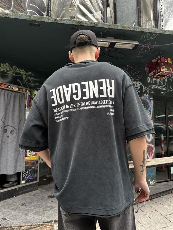 Renegade Yıkamalı Oversize T-Shirt -Siyah