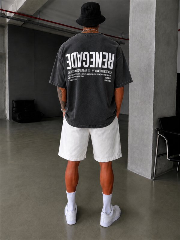 Renegade Yıkamalı Oversize T-Shirt -Siyah