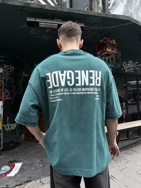 Renegade Yıkamalı Oversize T-Shirt -Yeşil