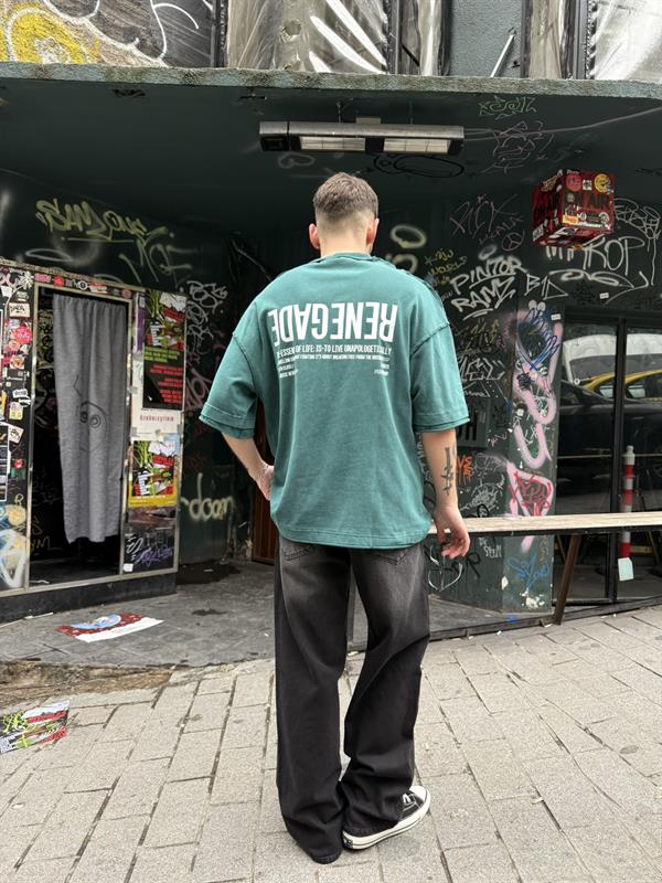Renegade Yıkamalı Oversize T-Shirt -Yeşil