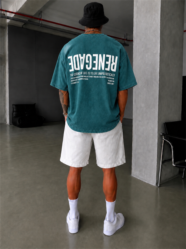 Renegade Yıkamalı Oversize T-Shirt -Yeşil