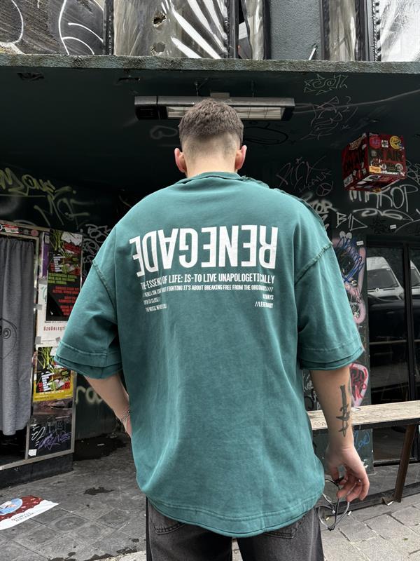 Renegade Yıkamalı Oversize T-Shirt -Yeşil