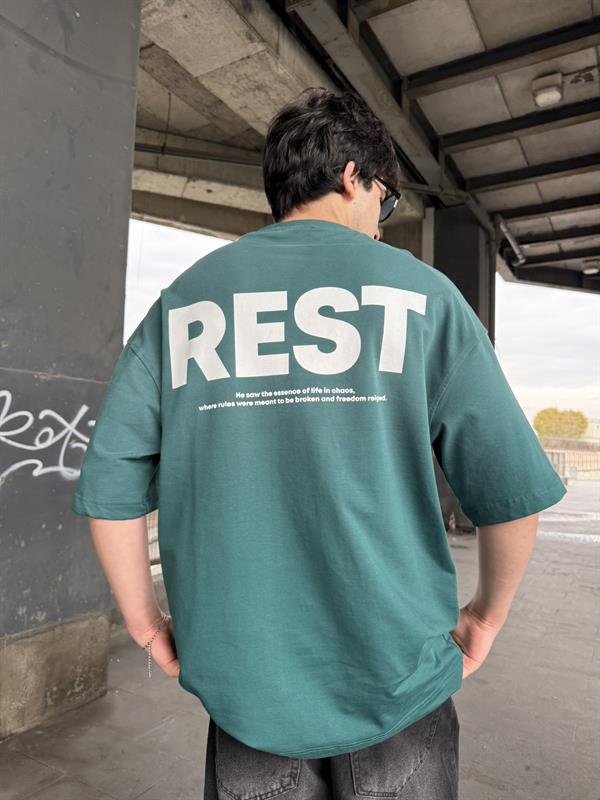 Rest Spreyli Oversize T-Shirt -Yeşil