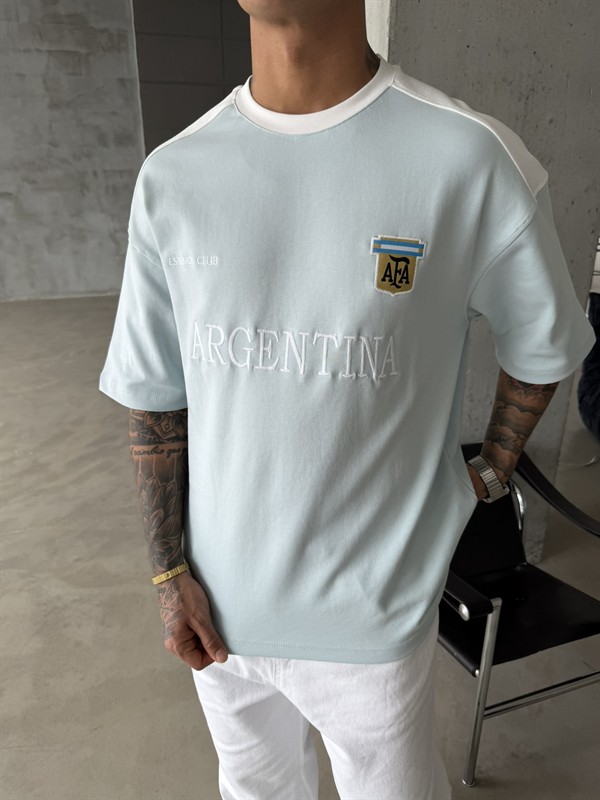 Retro AFA Style Basic T-Shirt - Bebe Mavi