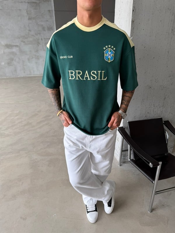 Retro BRASIL Style Basic T-Shirt - Sarı