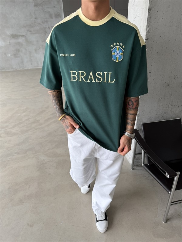 Retro BRASIL Style Basic T-Shirt - Sarı