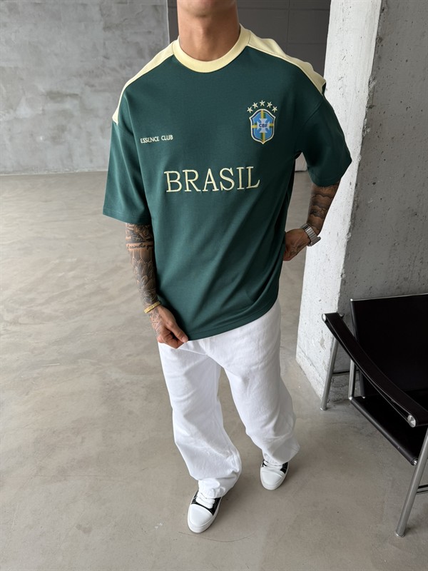 Retro BRASIL Style Basic T-Shirt - Sarı