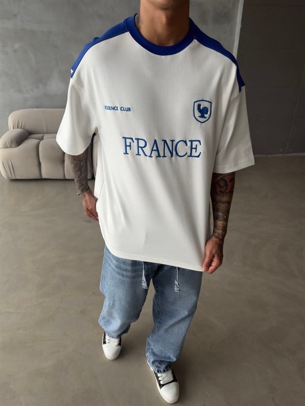 Retro FRANCE Style Basic T-Shirt - Ekru