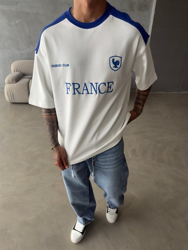 Retro FRANCE Style Basic T-Shirt - Ekru