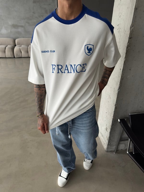 Retro FRANCE Style Basic T-Shirt - Ekru