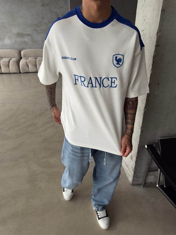 Retro FRANCE Style Basic T-Shirt - Ekru