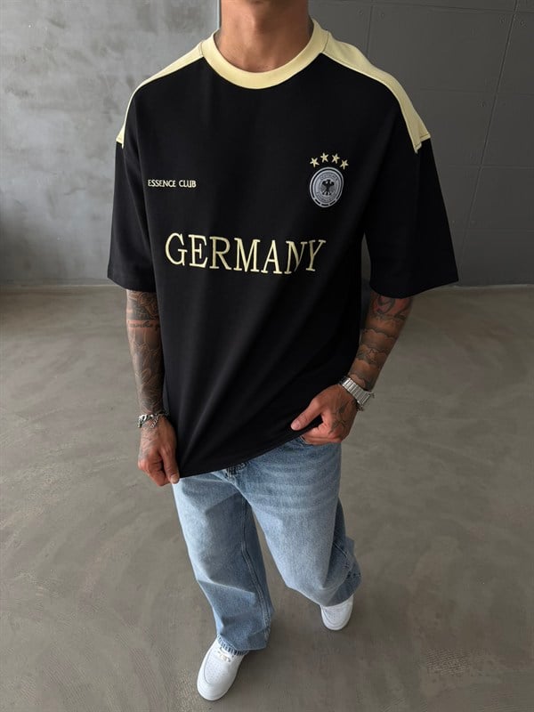 Retro Germany Style Basic T-Shirt - Siyah