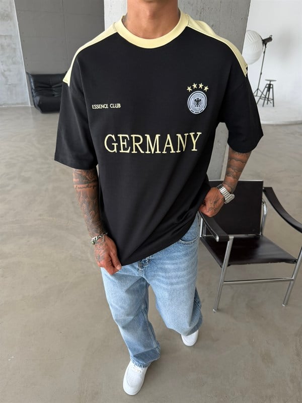 Retro Germany Style Basic T-Shirt - Siyah
