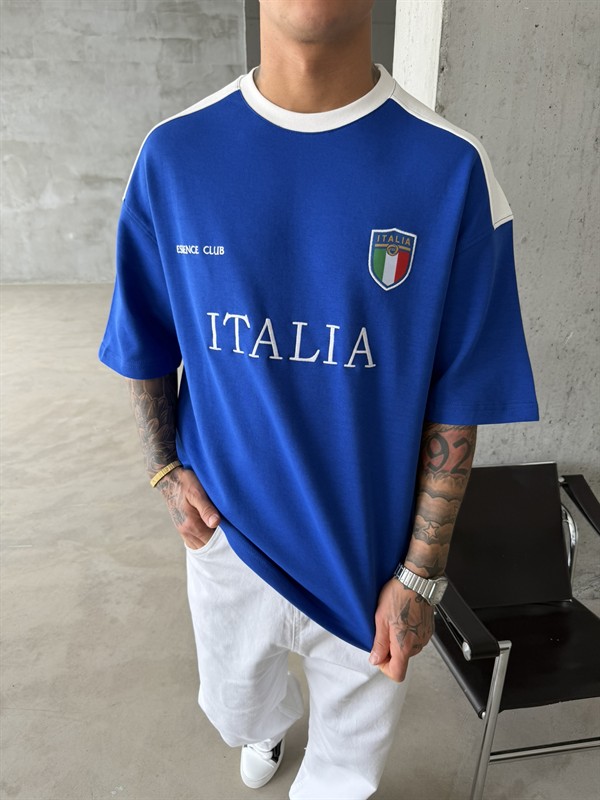 Retro ITALIA Style Basic T-Shirt - Mavi