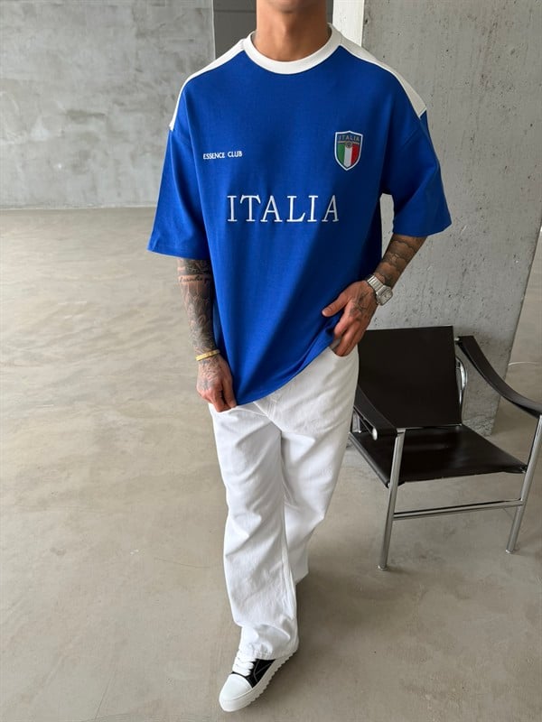 Retro ITALIA Style Basic T-Shirt - Mavi