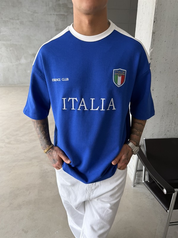 Retro ITALIA Style Basic T-Shirt - Mavi