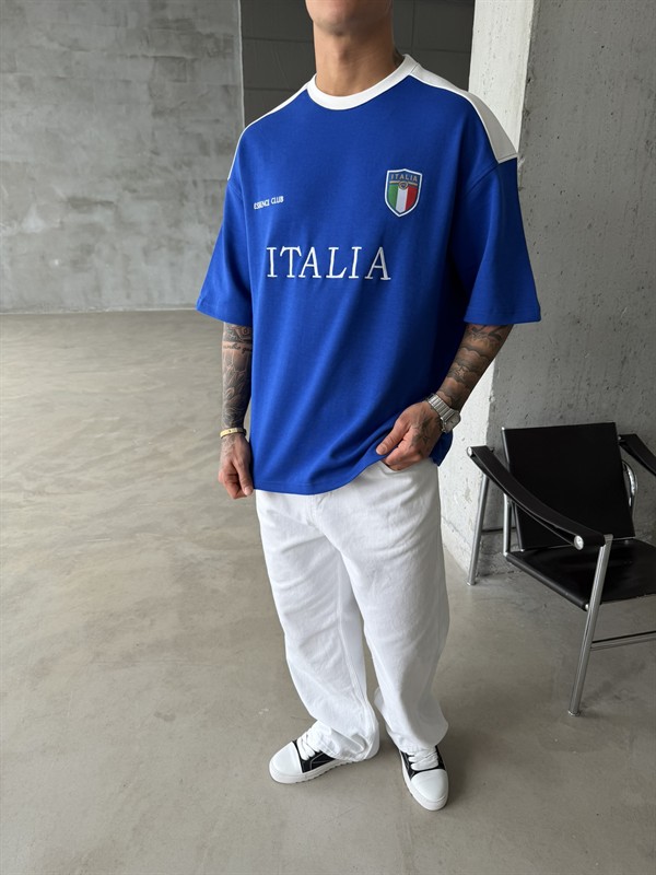 Retro ITALIA Style Basic T-Shirt - Mavi