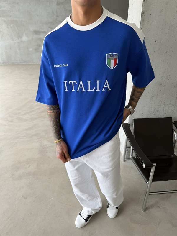Retro ITALIA Style Basic T-Shirt - Mavi