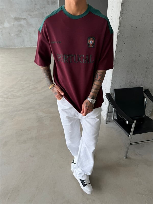 Retro Portogul Style Basic T-Shirt - Bordo