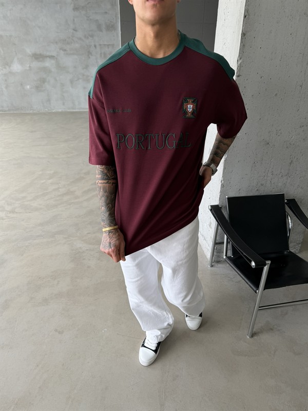 Retro Portogul Style Basic T-Shirt - Bordo