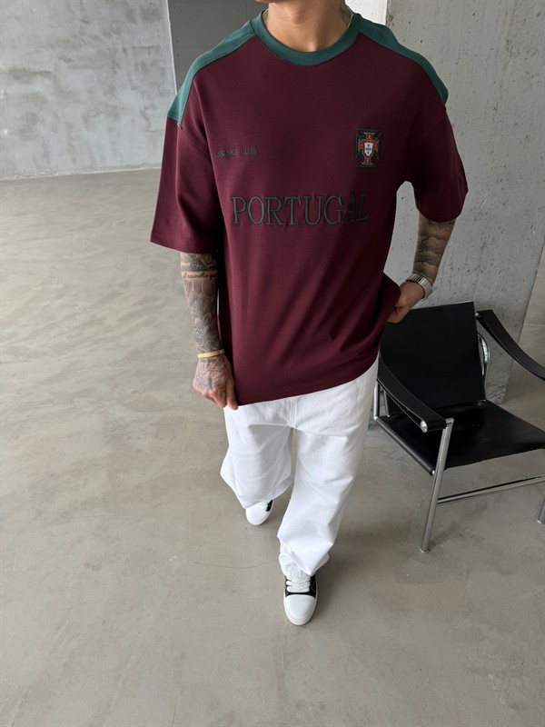 Retro Portogul Style Basic T-Shirt - Bordo